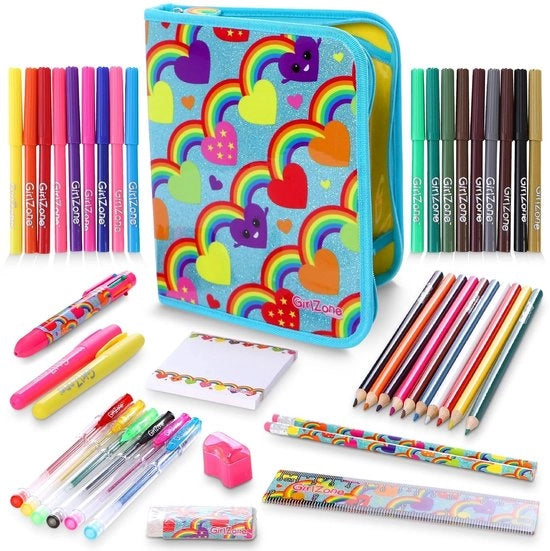 Etui per Scuola con Arcobaleno - 42 pezzi - Regalo per Ragazze - Etui per Borse - Luccicante - Adatto per 3 a 12 anni