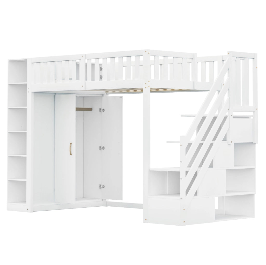 LETTO SOPPALCATO 90x200 cm in legno bianco con armadio e ripiani