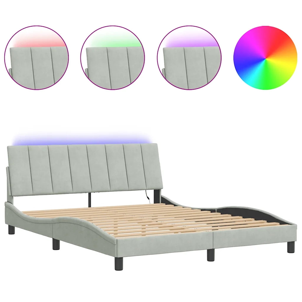 Giroletto con LED senza Materasso-Struttura Letto Hanko Grigio Chiaro 160x200 cm in Velluto