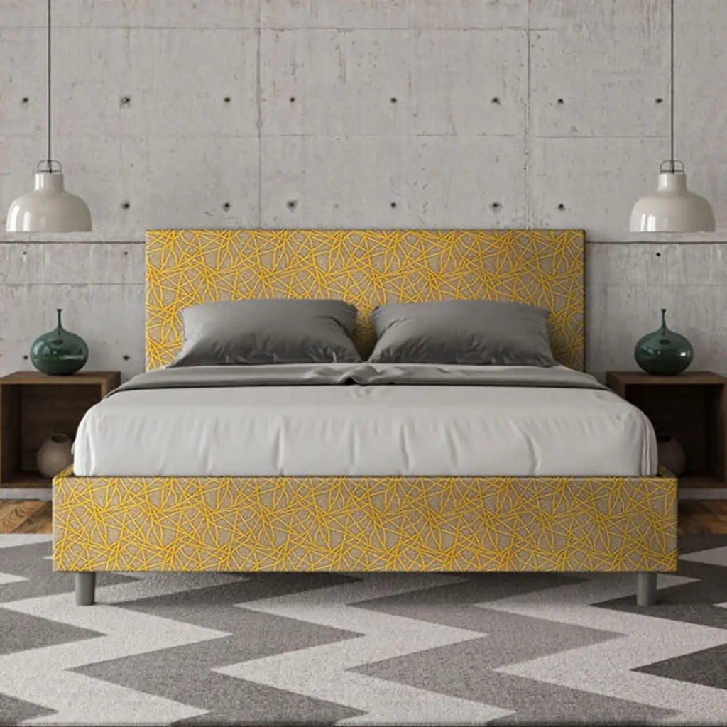 Letto matrimoniale senza rete imbottito 160x210 tessuto Era 6 giallo Adele