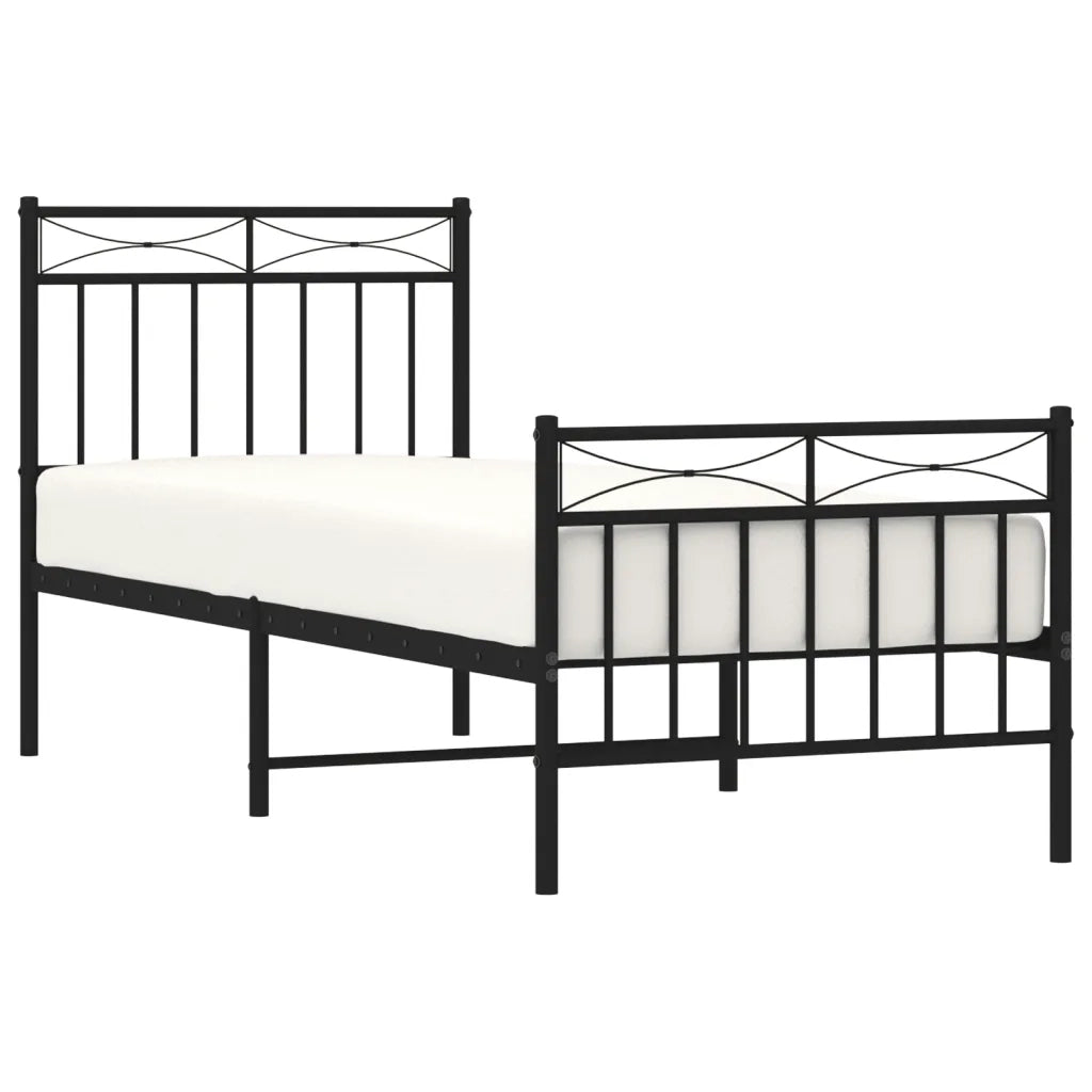 Letto singolo | Letto per adulti | Giroletto con Testiera e Pediera Metallo Nero 80x200 cm