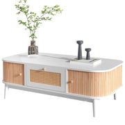 Tavolino da caffè 110x55x38.5 cm; con ampio spazio contenitore; MDF; bianco e colore naturale