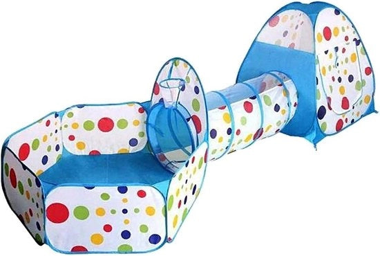 Tenda per giochi con tunnel per arrampicarsi e piscina parziale a palloncini - inclusa tenda accessoria e tunnel.
