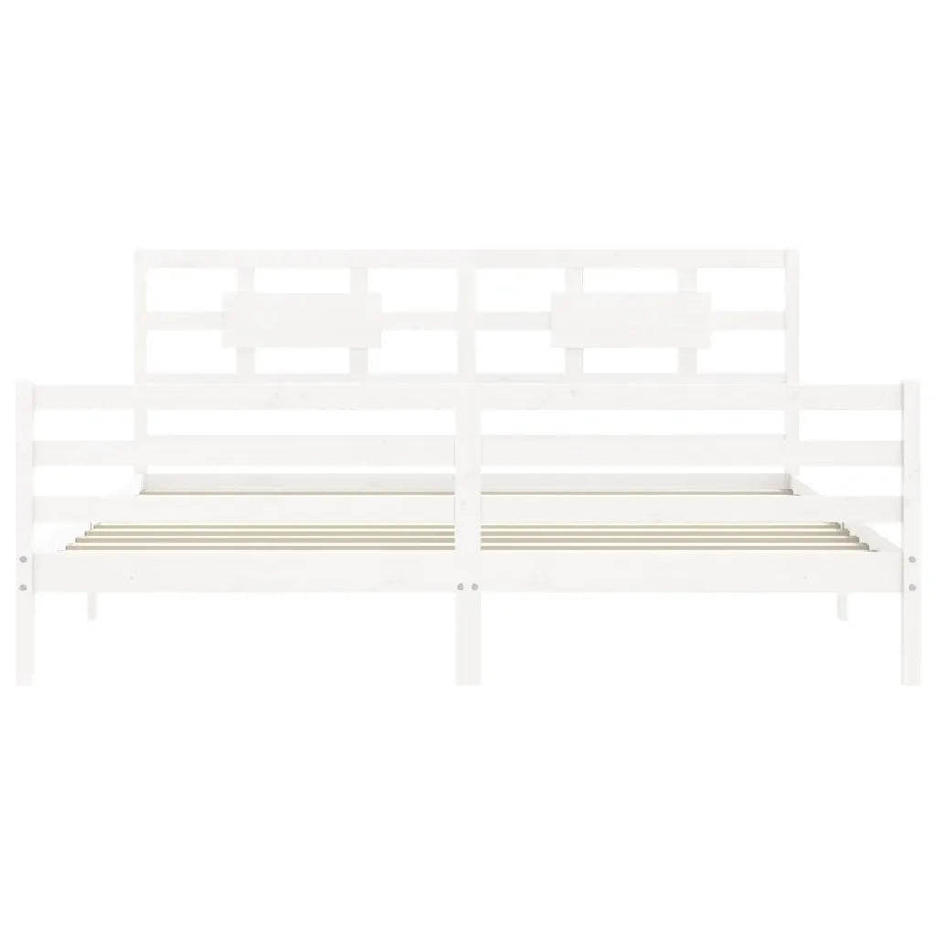 Giroletto con Testiera-Struttura Letto con testiera Bianco 200x200 cm in Legno Massello 898930