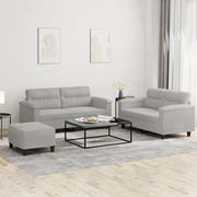 Set Divani 3 pz con Cuscini Grigio Chiaro in Tessuto Microfibra