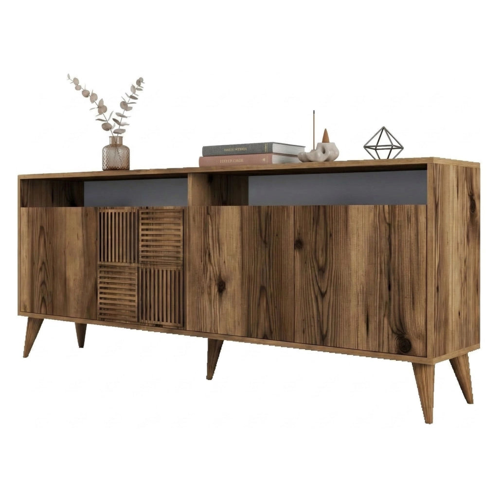 Madia Falzes, Credenza 2 Ripiani, 180x35x78h cm Marrone Noce