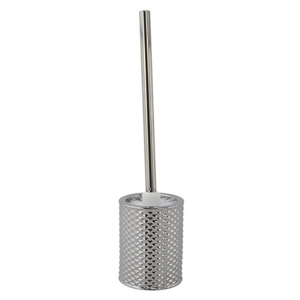 Trade Shop - Porta Scopino Decorato Silver Con Effetto Cuoricini Con Scopino Accessorio Bagno 87820 -
