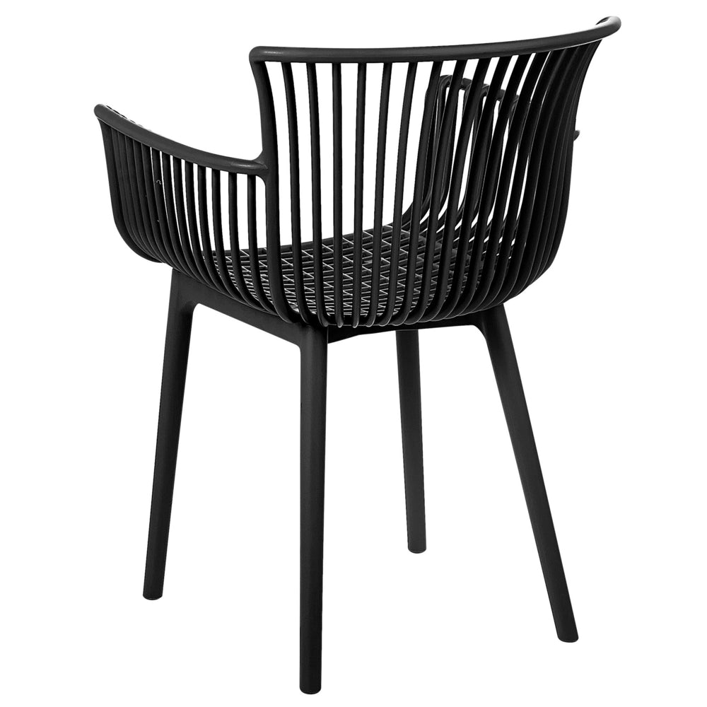 Set di 4 sedie da pranzo in plastica nera per interni ed esterni da giardino con braccioli in stile minimalista