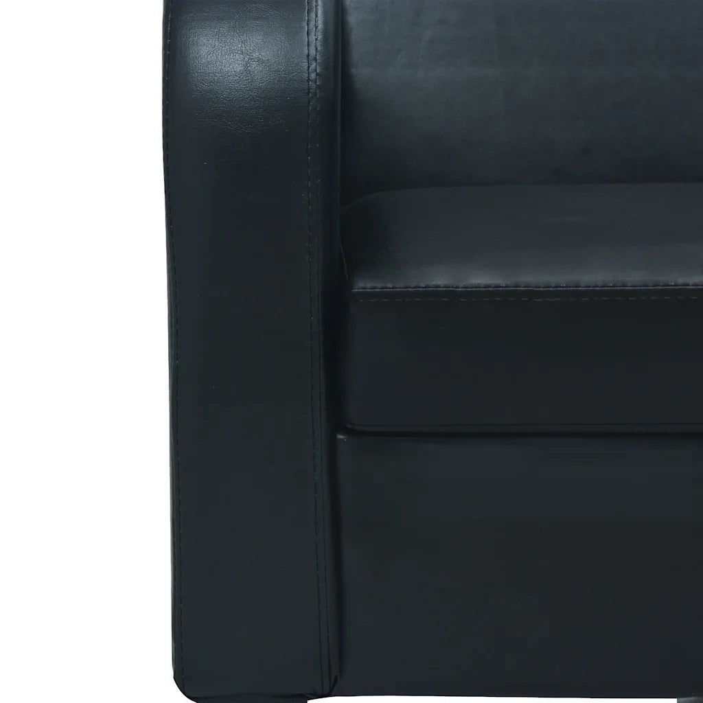 Divano a 3 Posti-Sofa 3 Posti in Pelle Sintetica Nero