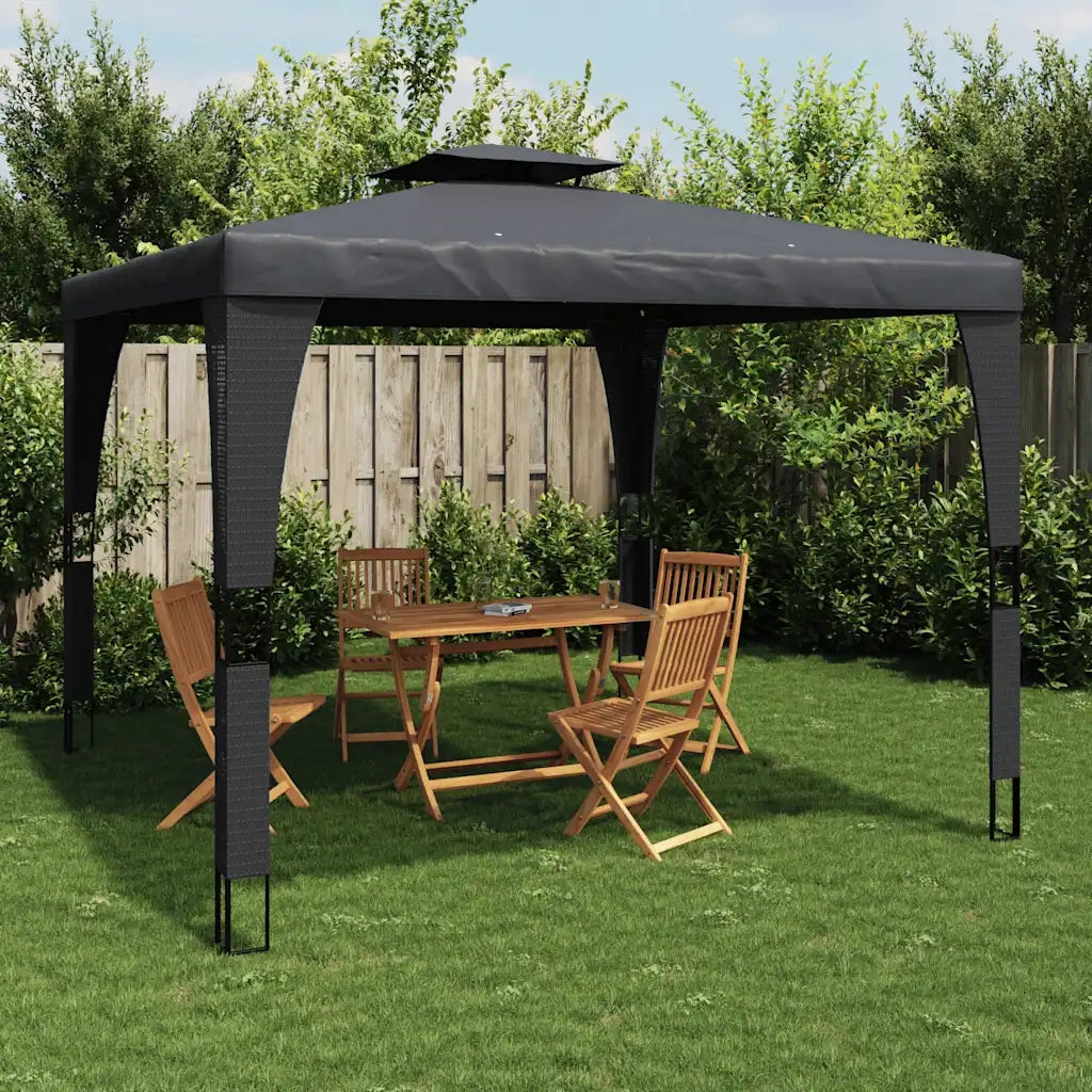 Gazebo | Pergolato con Tetto Doppio Antracite 3,98x2,98 m in Acciaio