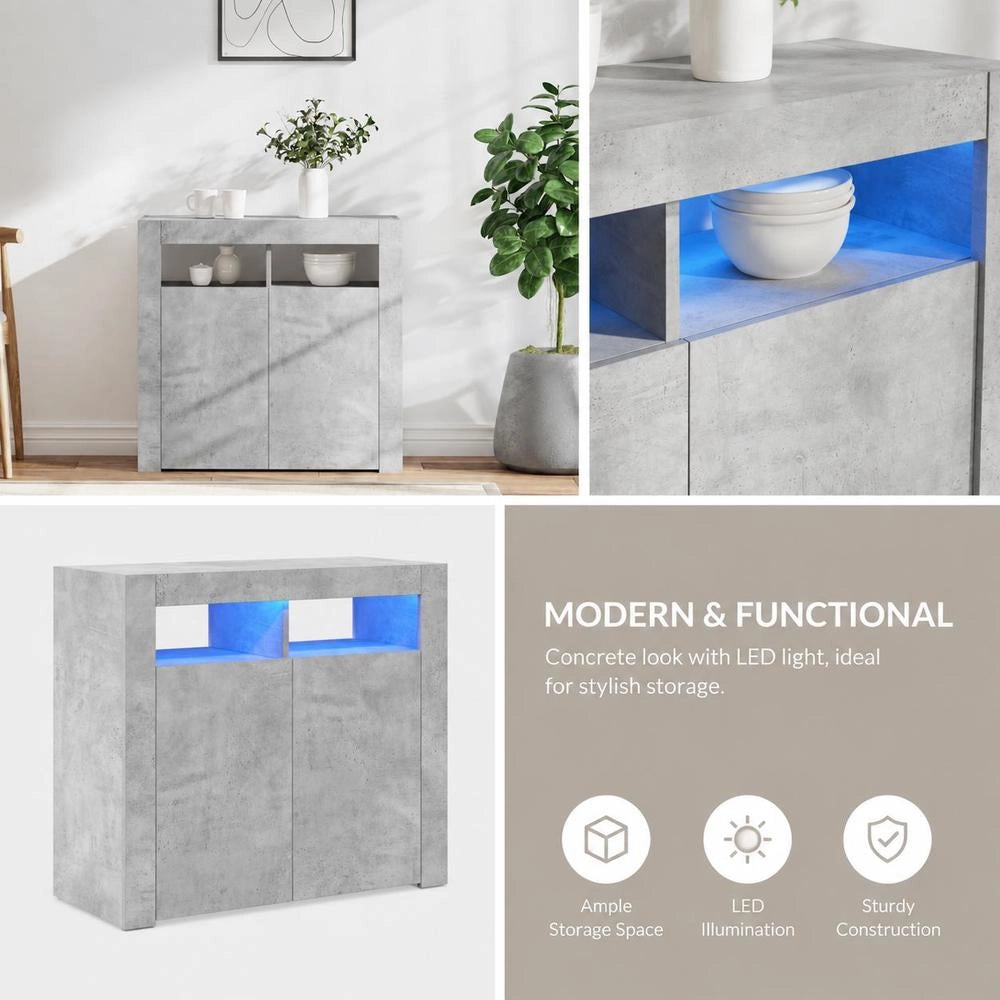Sideboard With LED Lights, Concrete Grey, 80x35x75 Cm