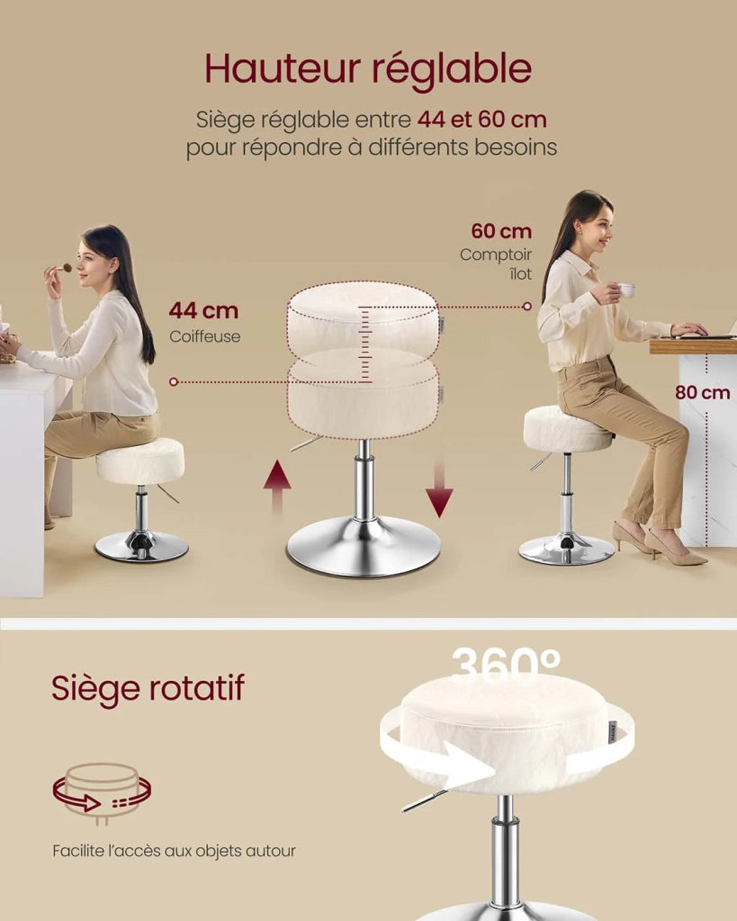 Sgabello da trucco girevole a 360 gradi regolabile in altezza con spesso cuscino in PU sgabello da toeletta per camera da letto cucina sala da pranzo moderno bianco 12_0007717