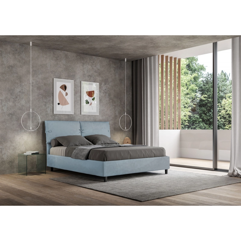 Letto imbottito Matrimoniale 160x200 cm Sleeper - Con rete,Microfibra,Azzurro