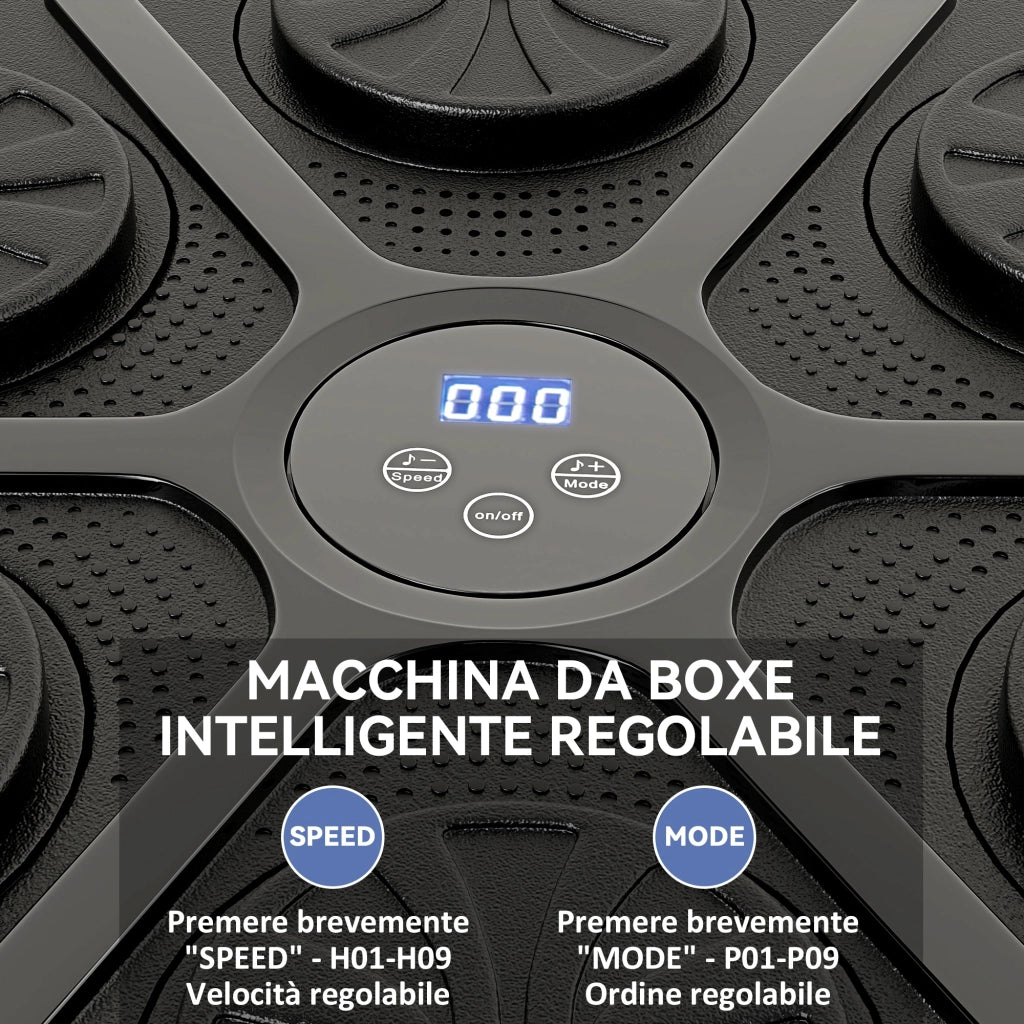Boxing Machine Musicale a Parete con 9 Velocit¨¤, Connessione Bluetooth e Guanti, 41.8x44.6x7.5 cm, Nero e Blu