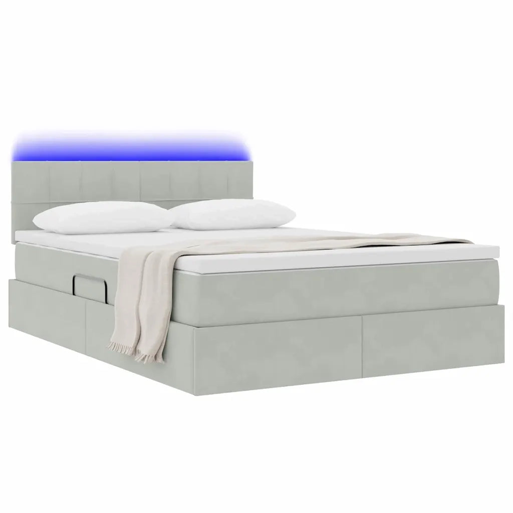 Letto con contenitore e LED Grigio chiaro 140 x 200 cm Velluto 3371397