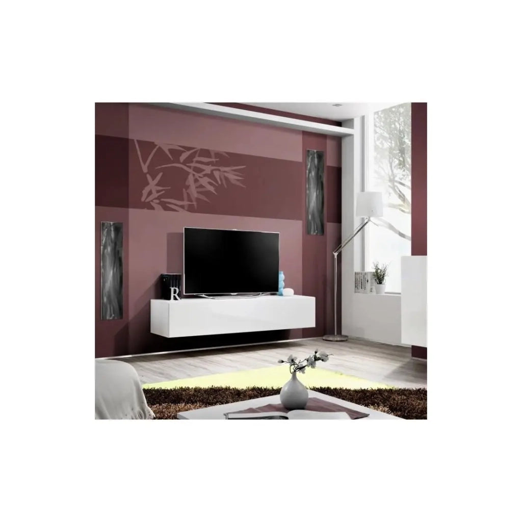 Mobile TV sospeso FLY - Design moderno - Bianco lucido - Sistema Push to Open
