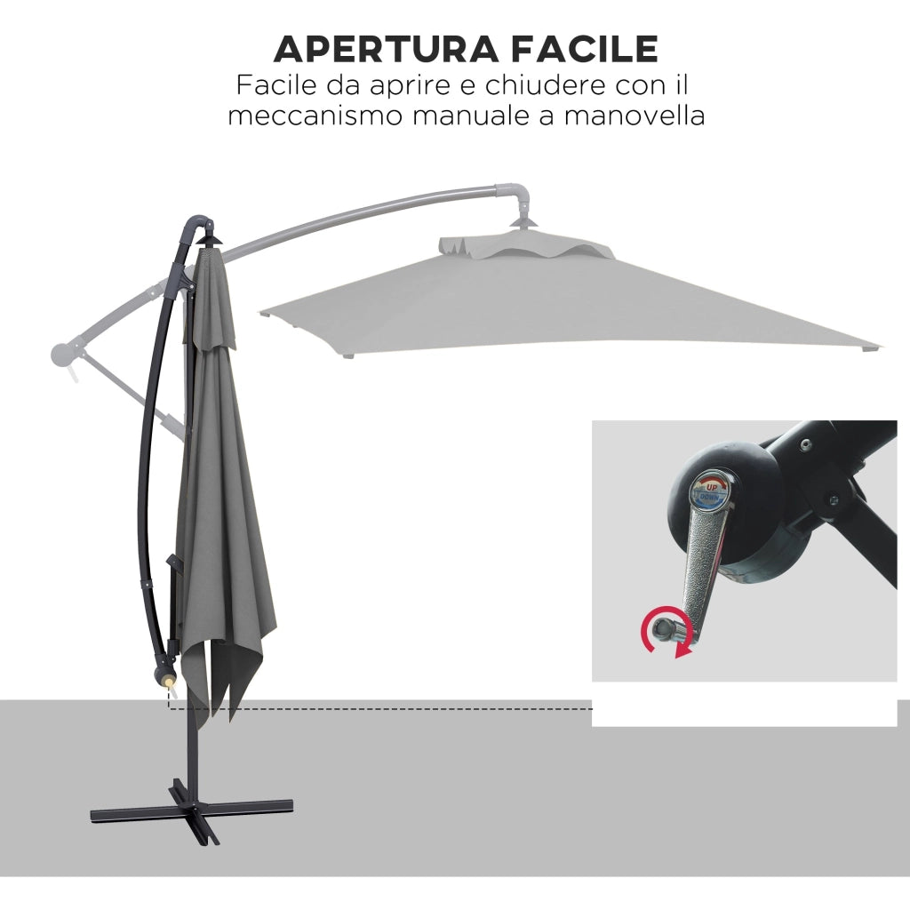 Ombrellone da Giardino Decentrato con Base a Croce e Apertura a Manovella 294x193cm Grigio