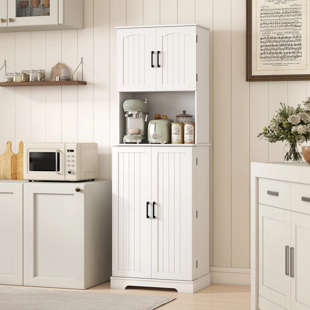 Credenza da Cucina Alta Stile Country 60x40x181,5 cm 2 Armadietti e 8 Portaspezie in MDF Bianco