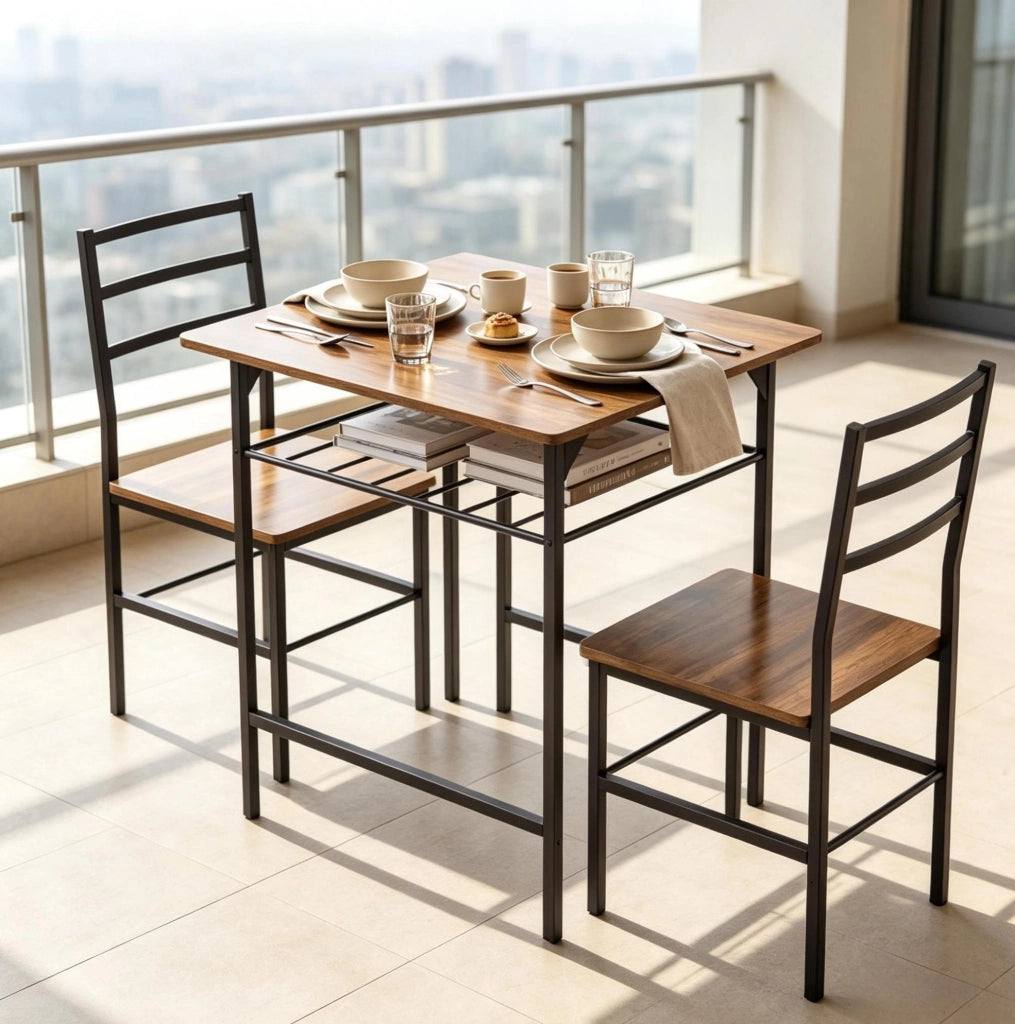 Set da pranzo compatto con tavolo e 2 sedie, design industriale salvaspazio