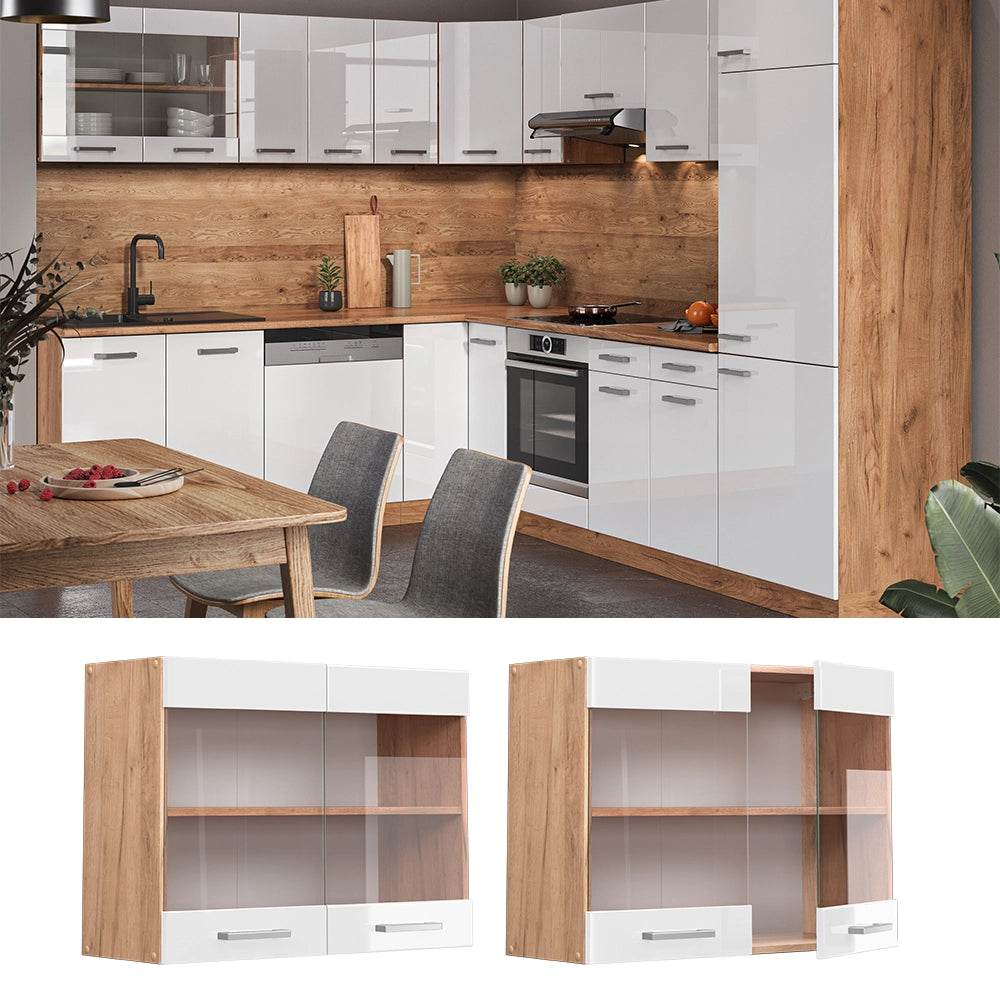 Vicco Mobile da cucina in vetro Bianco lucido 80 cm