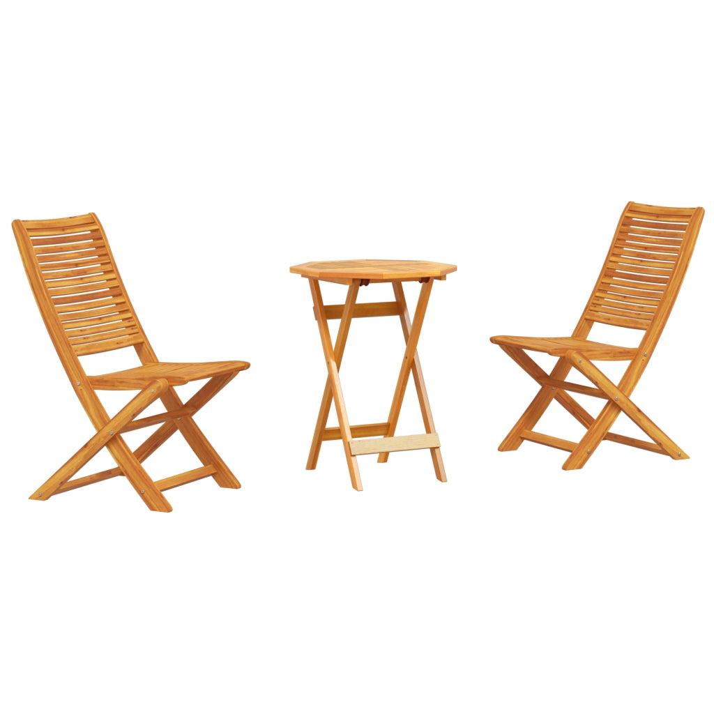Set Bistro Pieghevole a 3 Pezzi in Legno Massello di Acacia