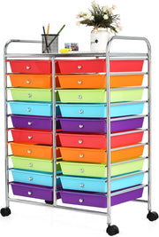 Carrelli Porta Oggetti, con 20 Cassetti, 2 Ruote Bloccabili, Braccioli Metallici, Portabile e Pratico, per Ufficio, Studio, Cucina,Bagno, 5 Colori Disponibili, 64x38x87 cm (1-4)