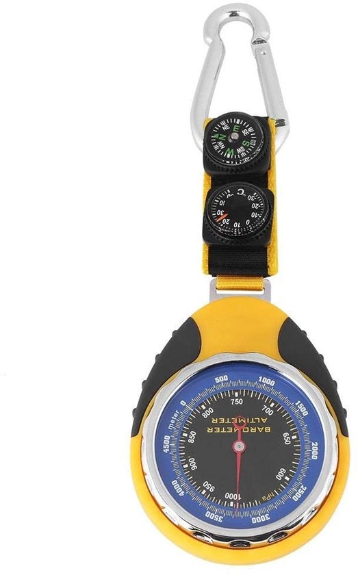 Barometro Portatile e Multifunzionale - Giallo - Bussola - Ideale per Attività All'aperto - Mini Barometro