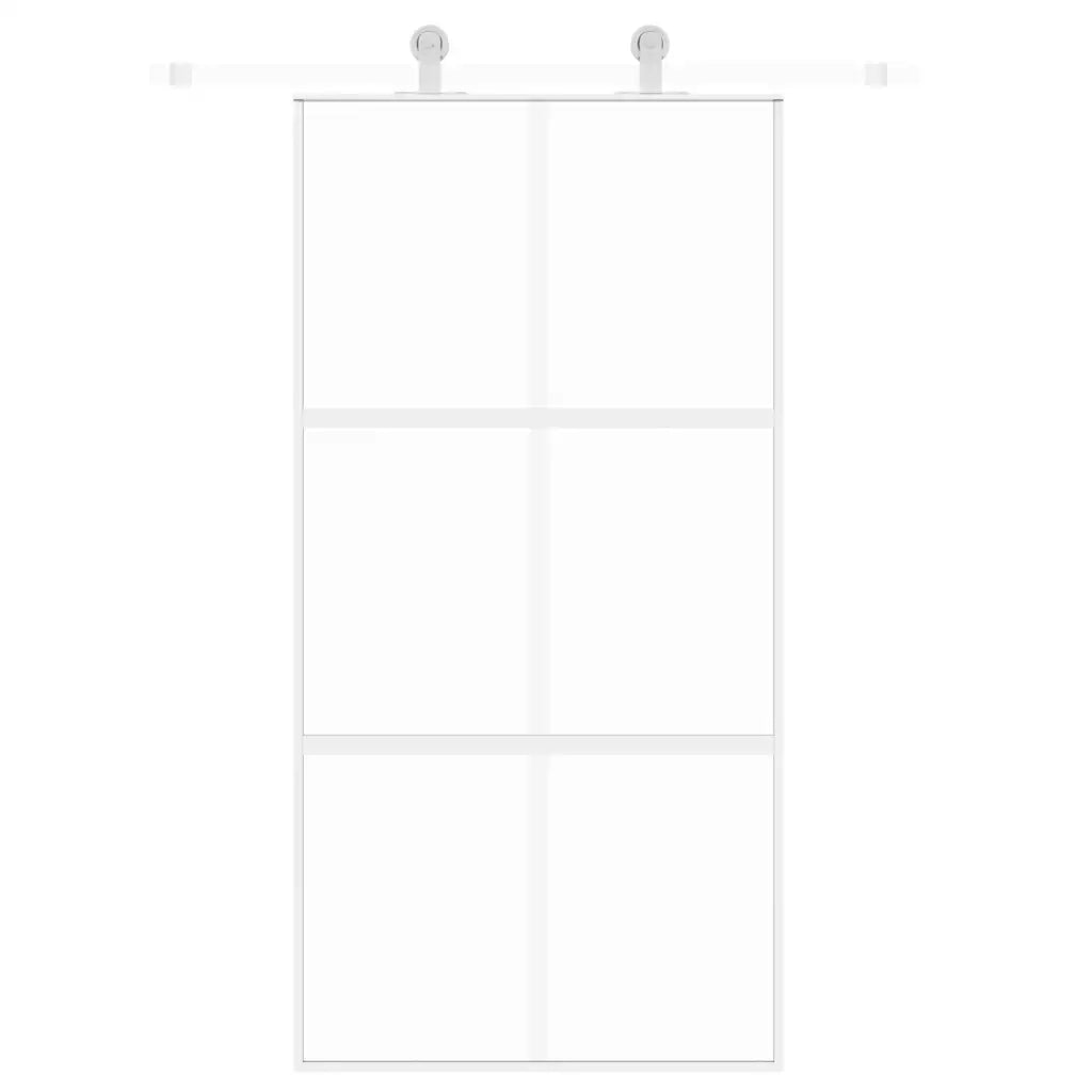 Porta Scorrevole Bianca 102,5x205cm Vetro Temperato e Alluminio 155218
