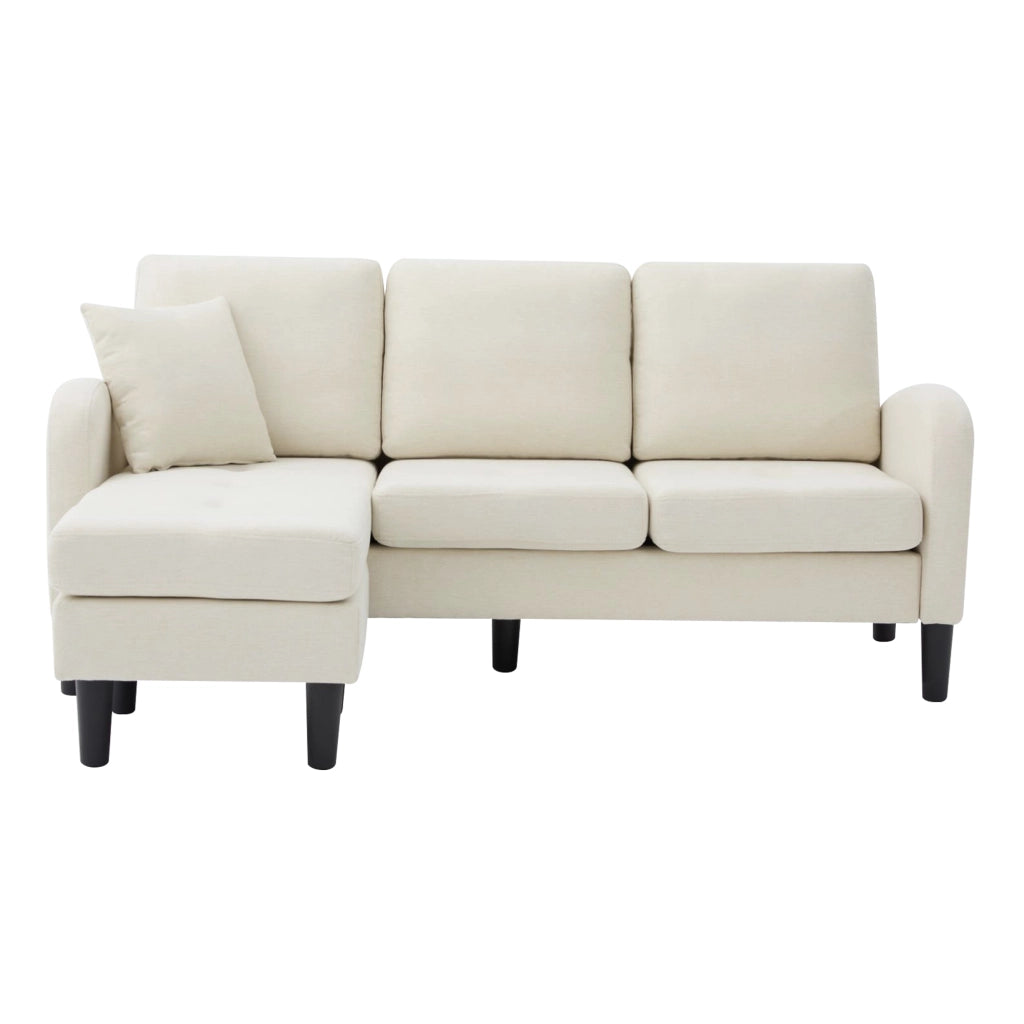 Divano Angolare con Chaise Longue 3 Posti ¨C MINIMAL ¨C Tessuto Cotone/Lino, Gambe in Plastica, 166x118x77 cm