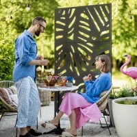 Pannello Decorativo per la Privacy da Esterno con Motivo Vegetale in Metallo, 122 x 45 x 198 cm, Nero