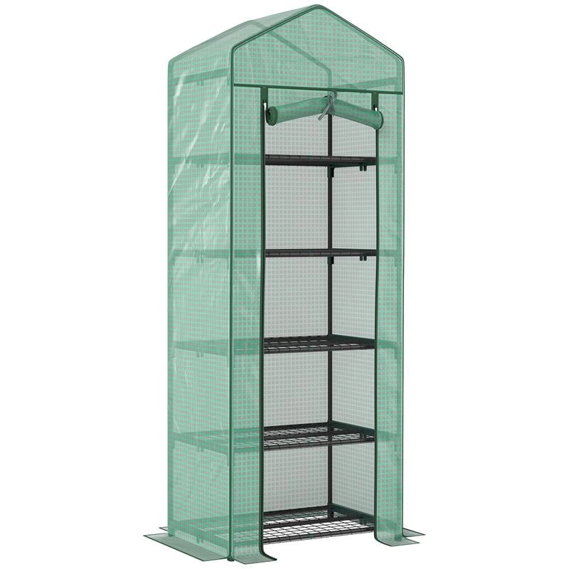 SERRA PER PIANTE A 5 LIVELLI CON PORTA A ZIP, IN ACCIAIO E PE, 69X49X193 CM, VERDE