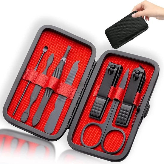 Set di Manicure Professionale 7 pezzi con Etui in Pelle Luxe - Tagliaunghie, Set di Pedicure e Kit di Cura delle Ciglia