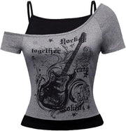 Maglietta Y2K Gotica - Top Corto - Maniche Corte - Streetwear - Moda Retro - 100% Poliestere