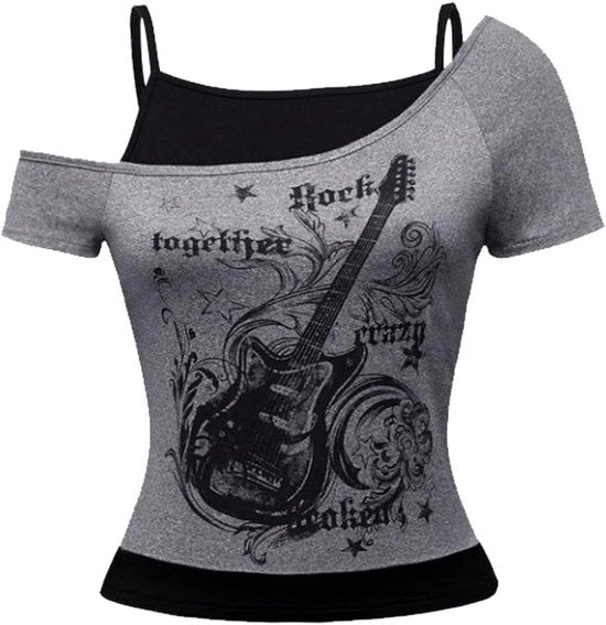 Maglietta Y2K Gotica - Top Corto - Maniche Corte - Streetwear - Moda Retro - 100% Poliestere