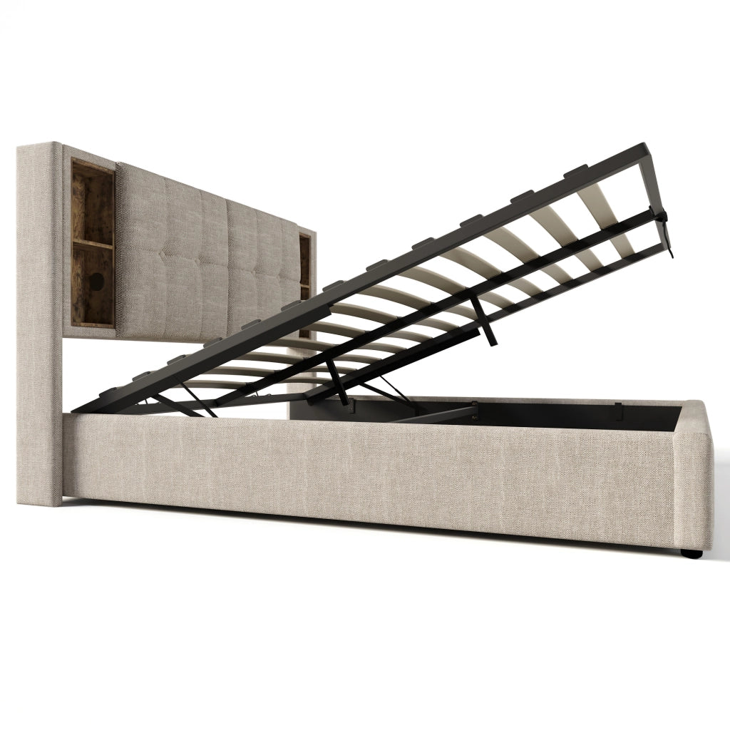 DESMIU Letto contenitore 140 × 200 cm 2 posti con ricarica wireless, USB, Type-C e vano, con materasso