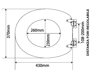 Sedile WC Universale in MDF Soft Close con Cerniere Regolabili in Metallo – Distanza Fori 108–200 mm