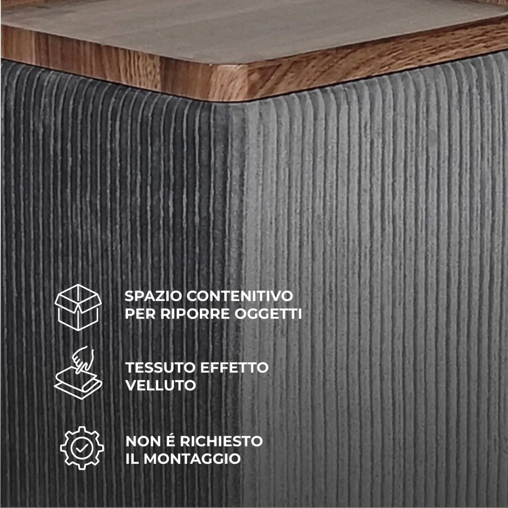 Set 2 Pouf Contenitore Quadrati in Velluto con Coperchio in Legno, Tavolino da Salotto Moderno, Pouf Contenitore Salvaspazio, Seduta Imbottita, Pouf Poggiapiedi Grigio Scuro