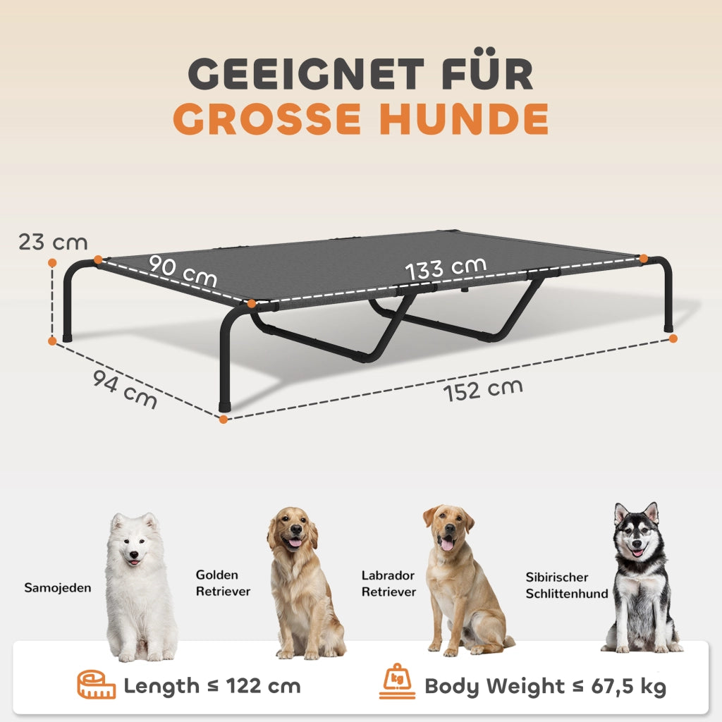 Lettino per Cani da Esterno Rialzato ¨C Xylo ¨C Struttura in Metallo Mesh Lavabile 152x94x23cm Grigio