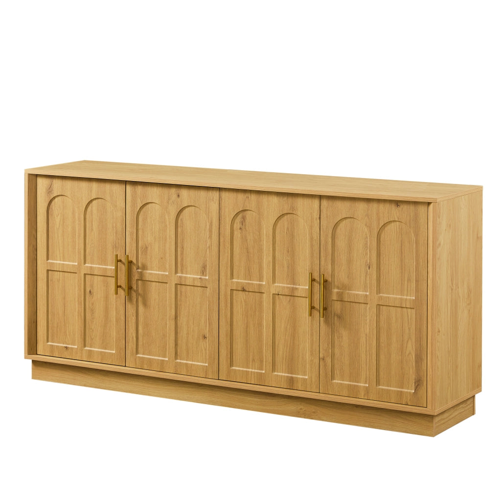 Credenza con ante curve; ripiani regolabili e antiribaltamento - per soggiorno - in MDF - 169×40×80 cm - naturale