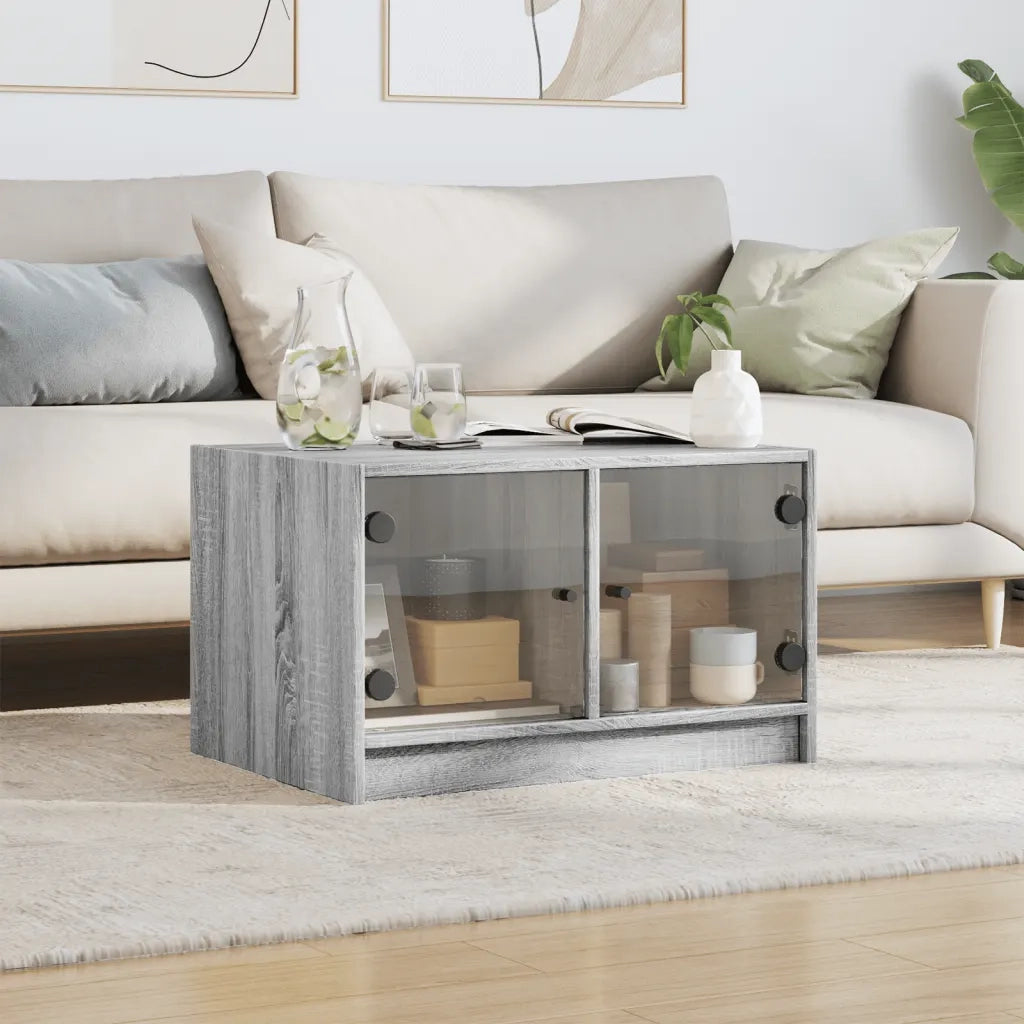 Tavolino da salotto | Tavolino da caff¨¨ | Tavolino da Soggiorno con Ante in Vetro Grigio Sonoma 68x50x42 cm