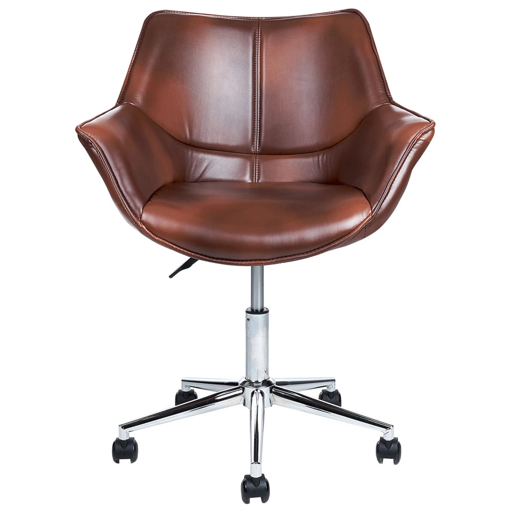 Sedia da ufficio in ecopelle marrone scuro girevole altezza regolabile stile moderno home office