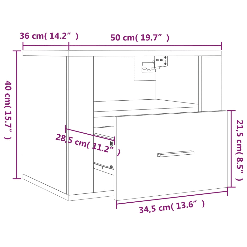 Comodino a Muro Bianco 50x36x40 cm 816880