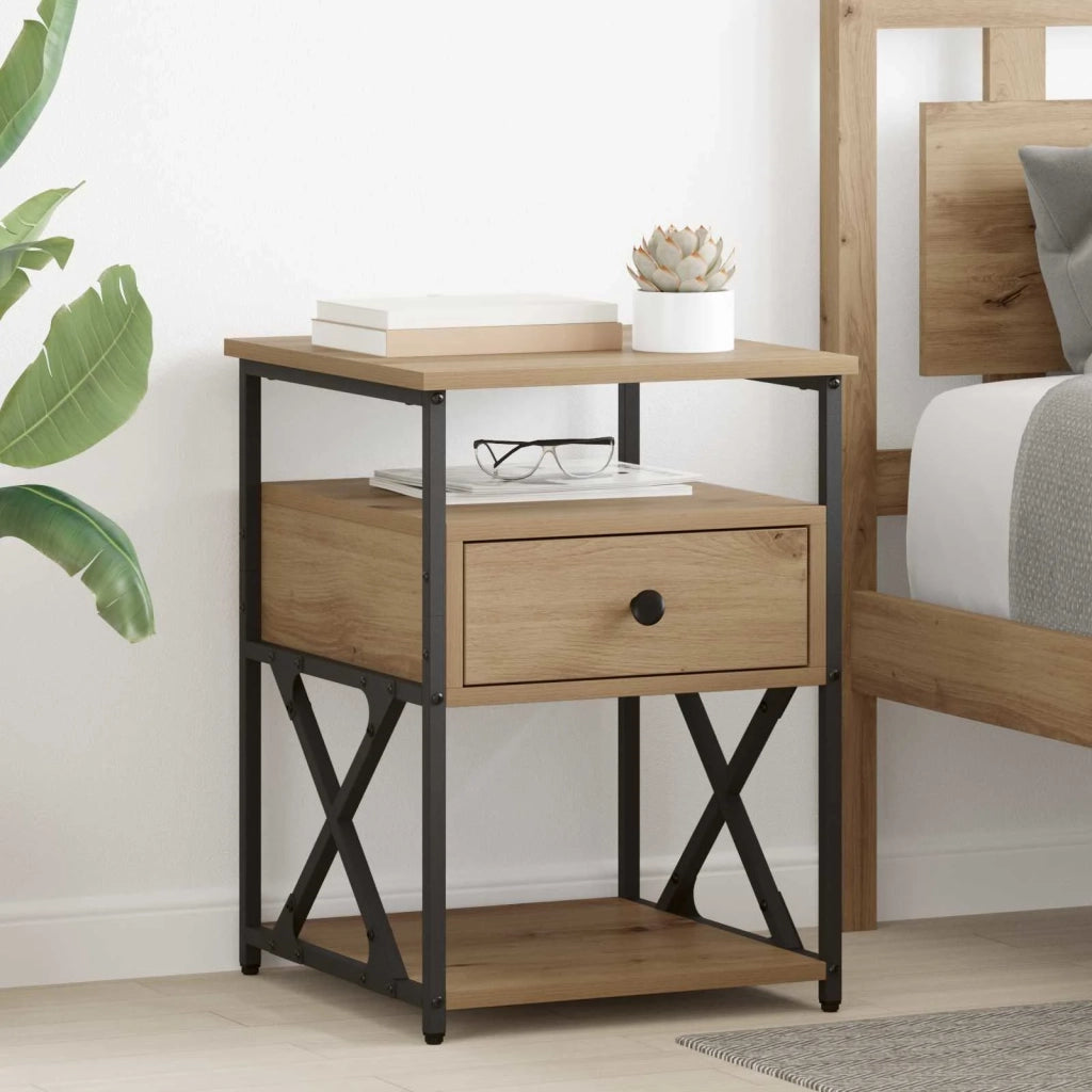 Set di 2 Comodini | Armadio da Notte | Mobiletto da notte Rovere artigianale 40 x 42 x 55 cm