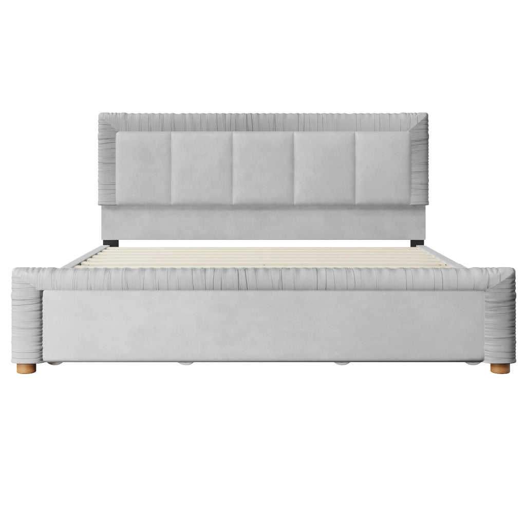 Letto imbottito grigio 180x200 cm in velluto francese con 2 cassetti