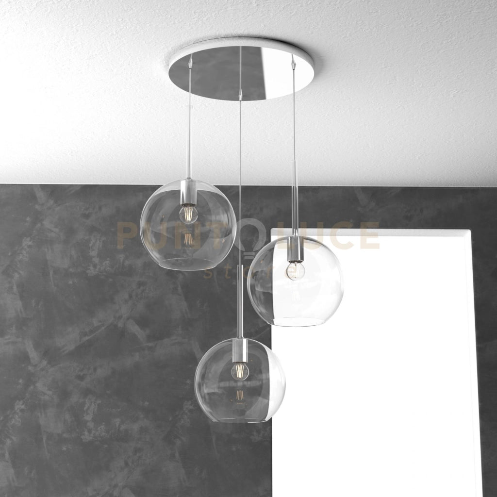 SOSP. CROMO TONDA 3 LUCI VETRI TUTTI GRANDE TRASPARENTE 1155CR-S3 TG-TR