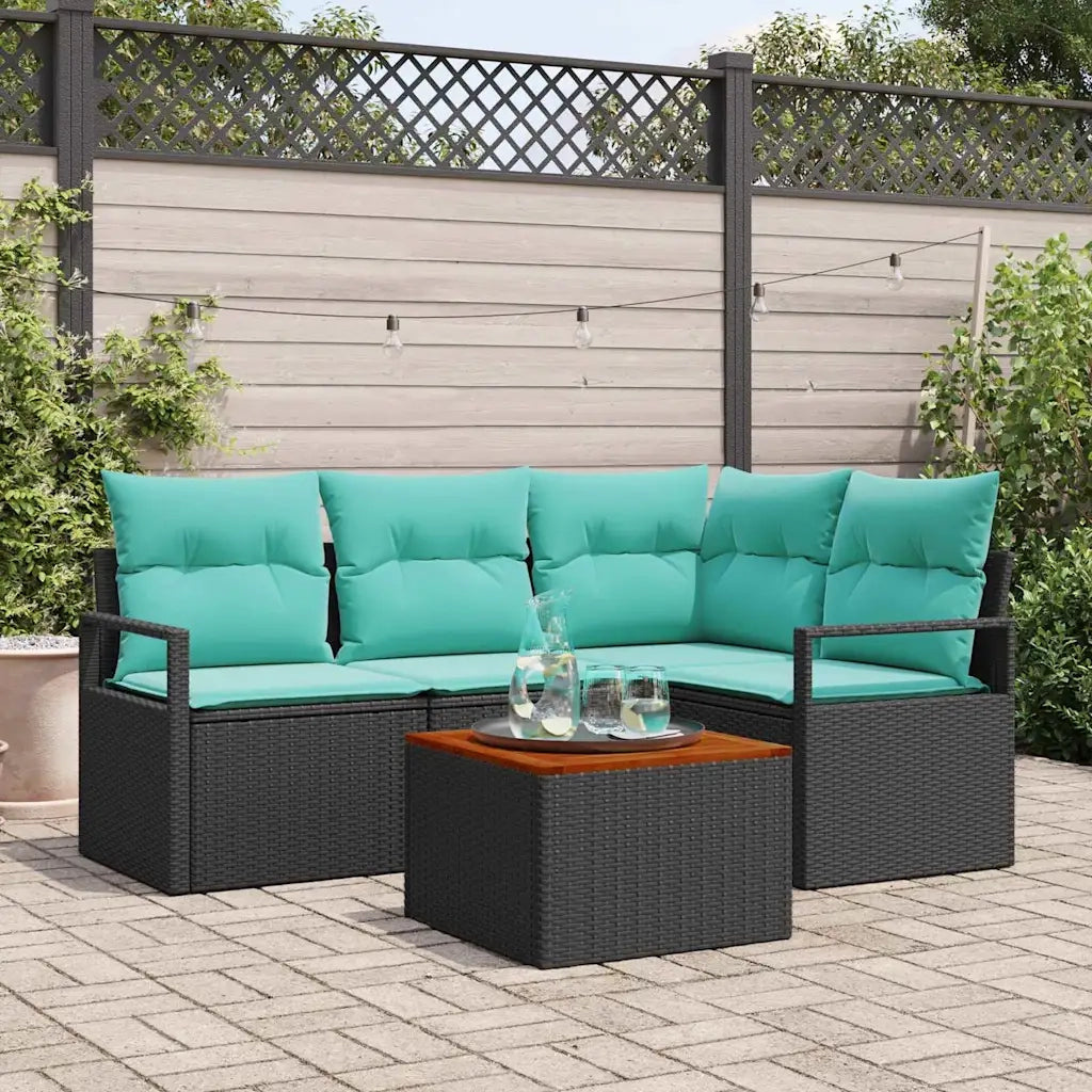 Set Divano da Giardino con cuscino 5 pcs Nero polyrattan