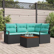 Set Divano da Giardino con cuscino 5 pcs Nero polyrattan