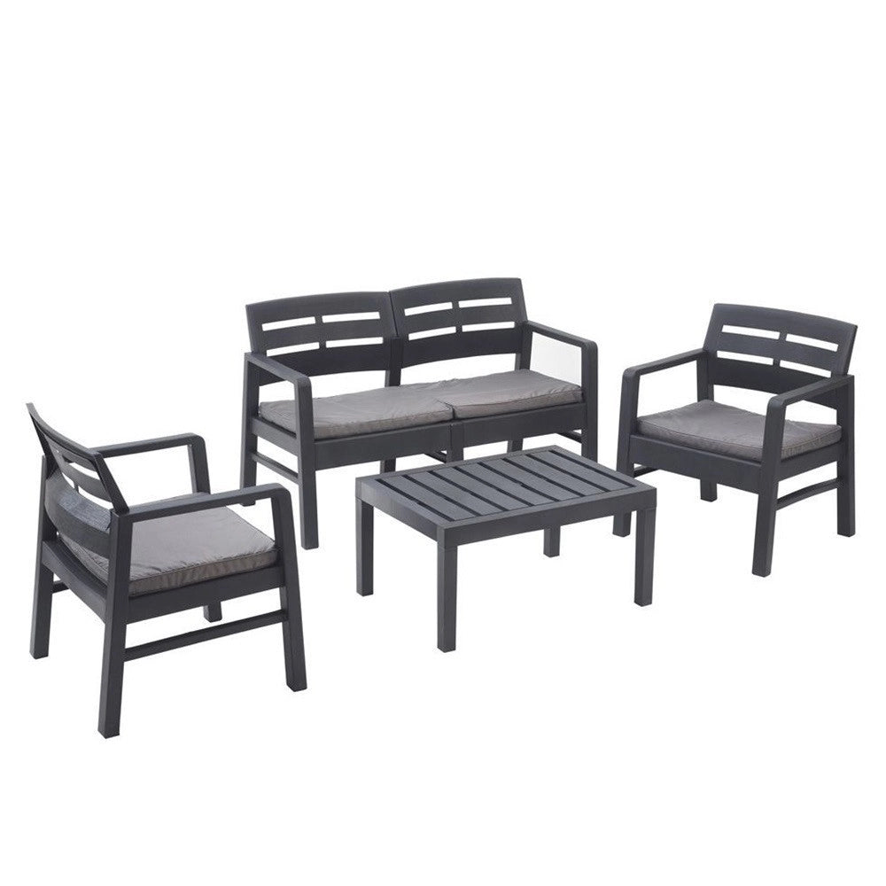 Trade Shop - Set Salotto Da Esterno Arredo Giardino Java Con Tavolino 2 Poltrone Divano Con Cuscini - Antracite