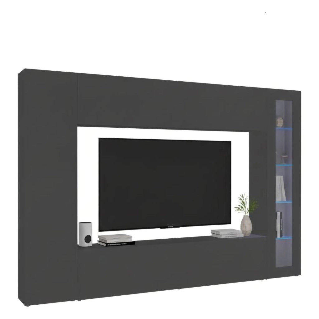 Mobile Soggiorno Alatri, Parete Attrezzata 11 Ripiani Made in Italy, 260x30x180h cm Nero Antracite
