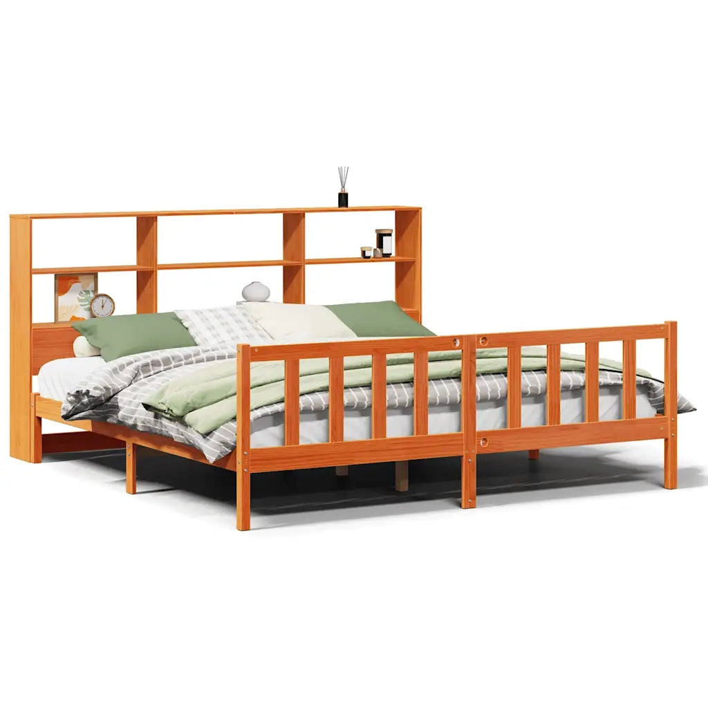 Letto Libreria senza Materasso Marrone Cera 200x200 cm in Pino 3321726